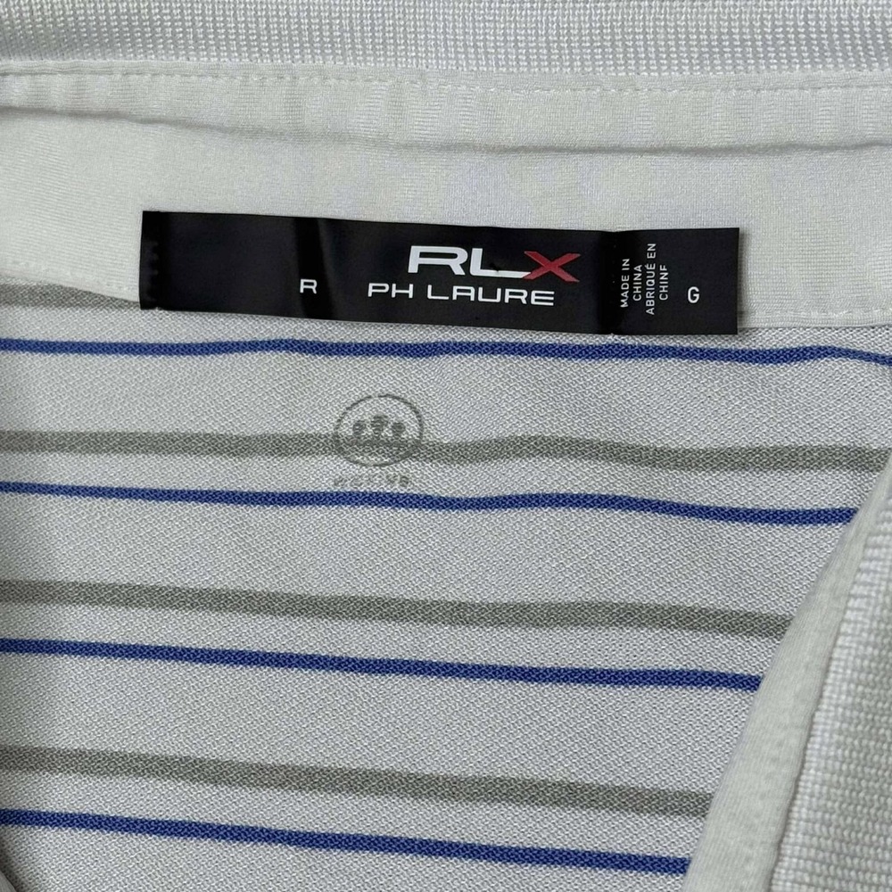 RLX Ralph Lauren Performance Polo Grey White Striped Men's Size Large Golf - Picture 3 of 7